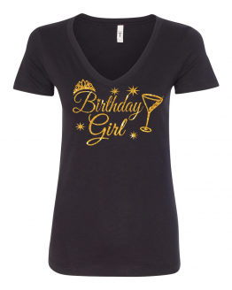 birthday girl gold black v neck tee